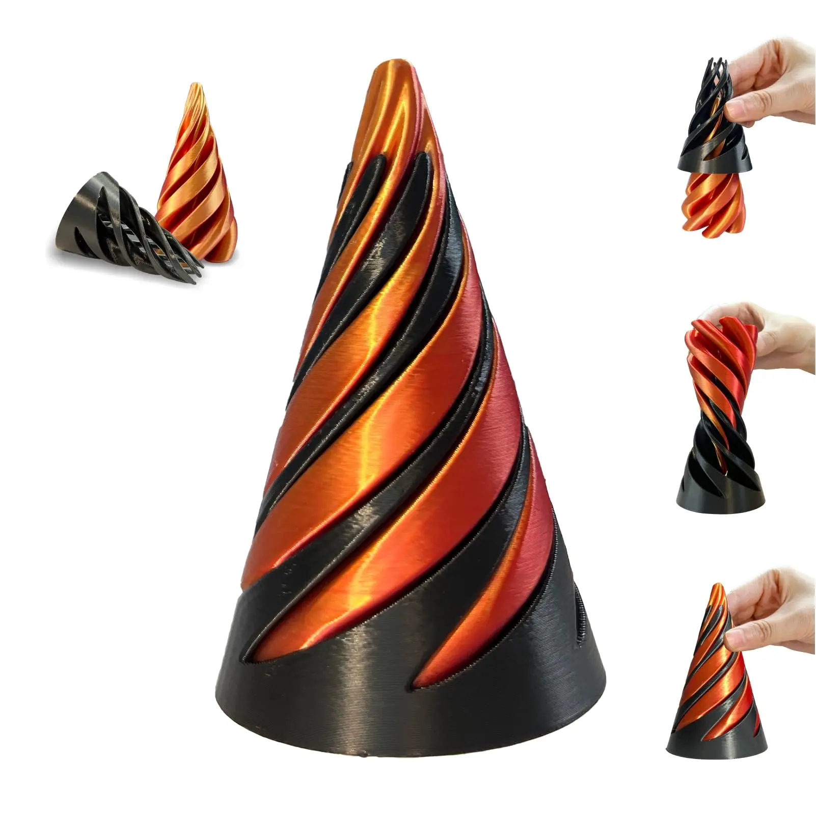 

Cone-3D Printed Spiral Cone Fidget Toy, Helix Nut Spiral Cone Fidget Toy, 6.4cm Impossible Pyramid Passthrough Sculpture