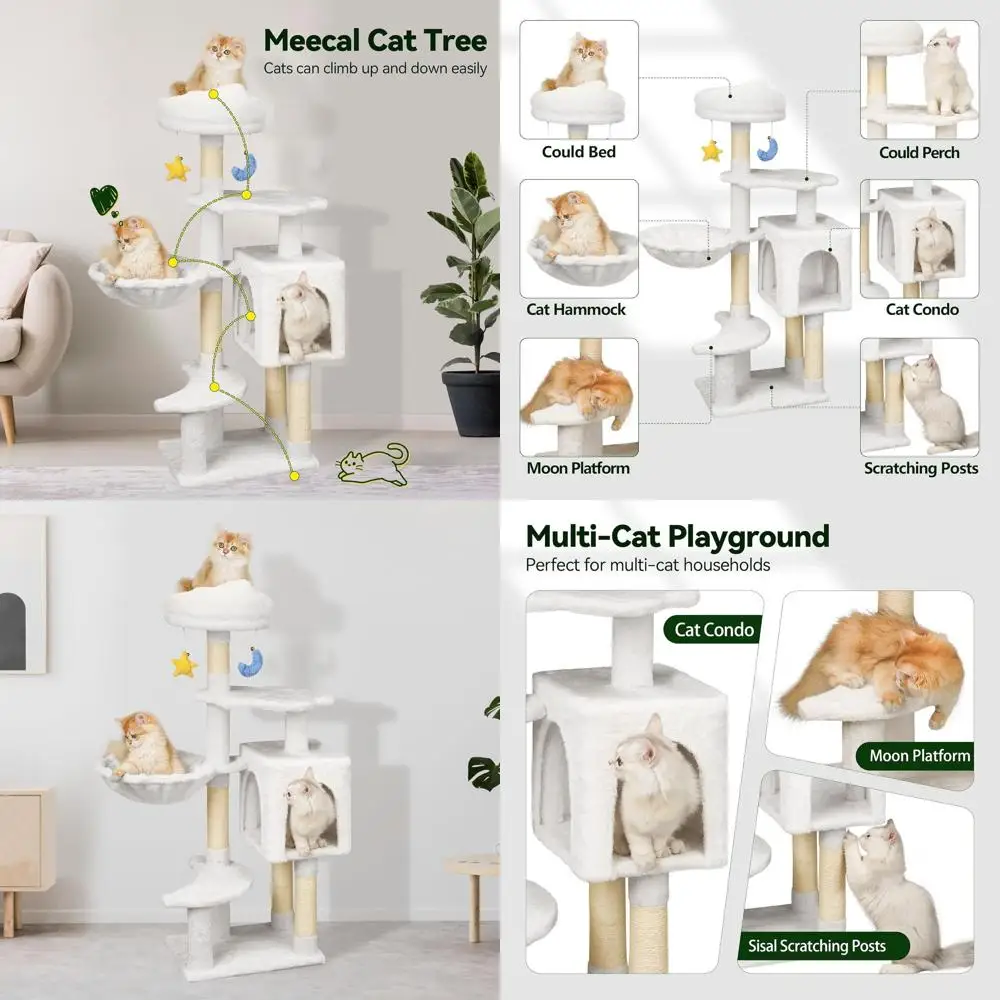 

Compact Cloud-Shaped Cat Tree for Kittens & Small Cats, 9lbs Capacity, with Scratching Post, Dual Condos, Plush Hammock, and Toy