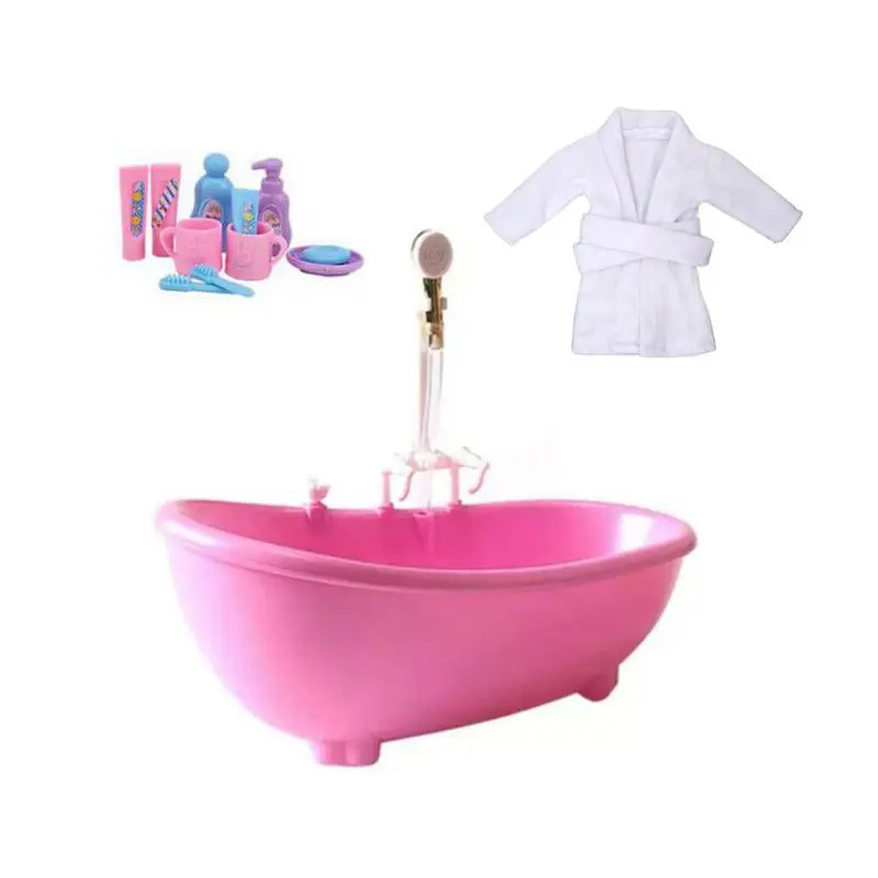 

kawaii 14 Item / Lot Kids Toys Miniature Dollhouse Furniture Mini Bathtub Fast Shipping Accessories For Barbie DIY Children Game