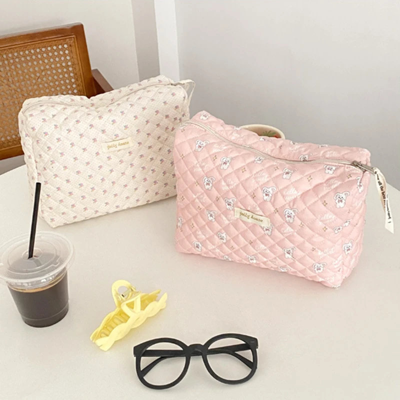 Liberty Quilting Clutches Soft Cotton Women Zipper Cosmetic Organizer Cute Makeup Bag Large Make Up Purse Portable Handbag