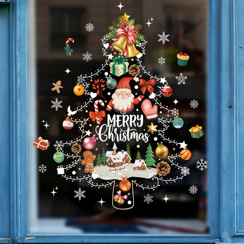 ~1pc Christmas Santa Claus Trees Window Sticker Home Festive Christmas Window Wall Sticker Decoration Supplies