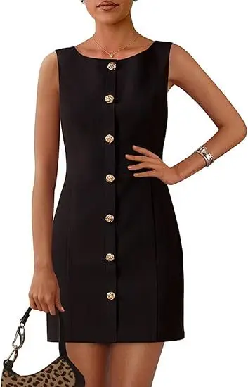 

2025 New Summer Women's O Neck Button Sleeveless Dress Y2k Fashion Retro A-line Mini Dress Casual Work Short Dresses Vestidos