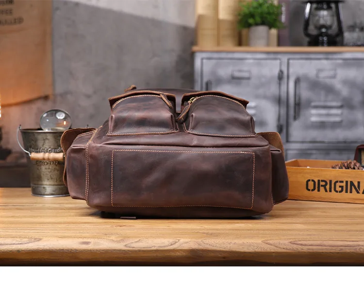 PNDME Vintage handgefertigter Crazy-Horse-Rucksack aus Rindsleder für Männer und Frauen, Outdoor-Reise-Schulrucksack aus echtem Leder mit großem Fassungsvermögen. – Detail 26