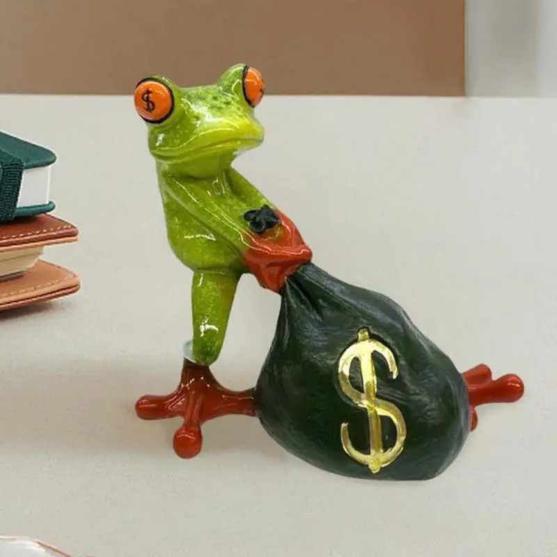 Frog Ornament Money Frog Statue Frog Dollar Sign Money Ornament  Resin Frog Garden Statue Feng Shui Fortune Frog home Decoration