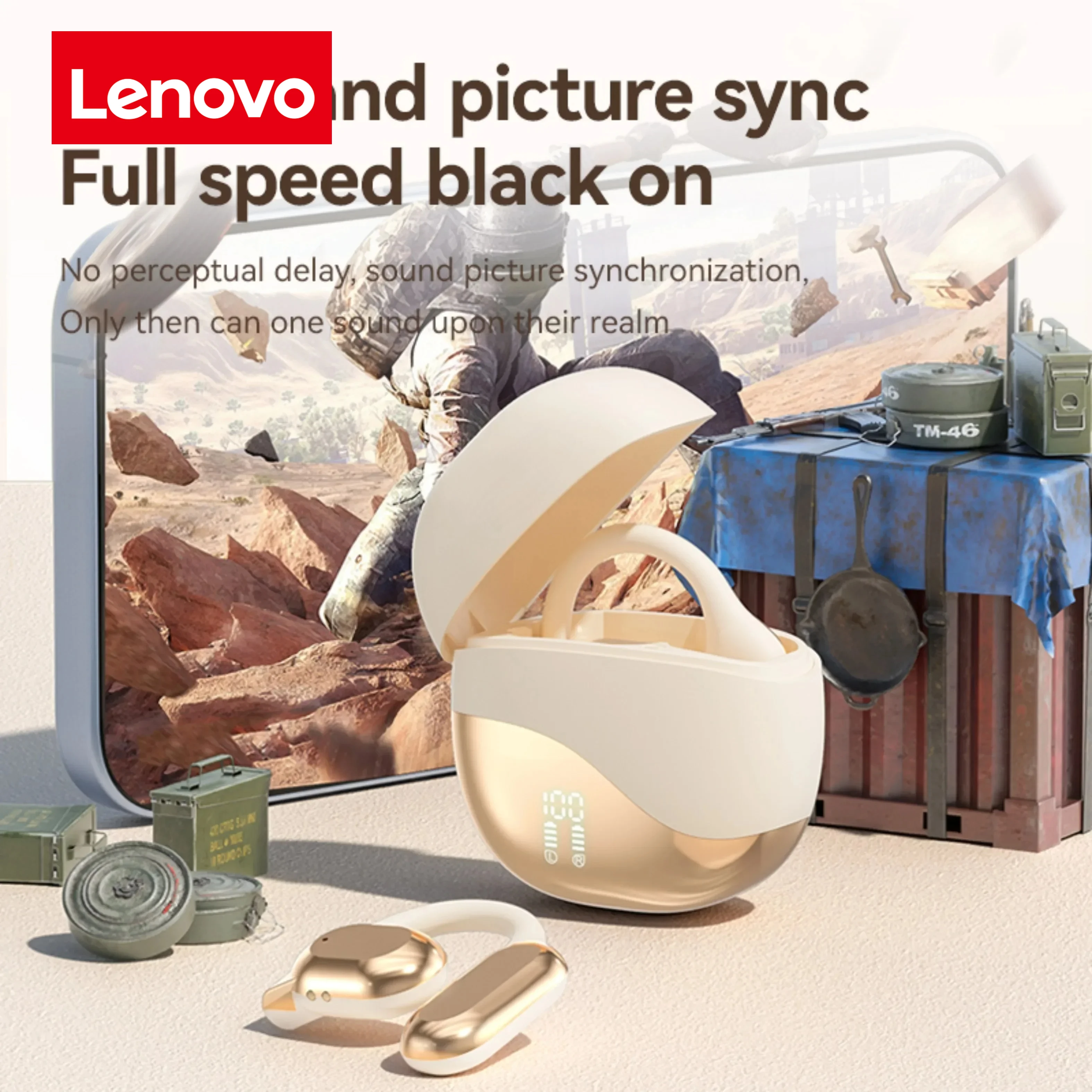 سماعات لينوفو اللاسلكية، تصميم مفتوح الظهر، مسامية ومقاومة للماء، مريحة في الارتداء، تشغيل سماعات الرأس مع ميكروفون #3