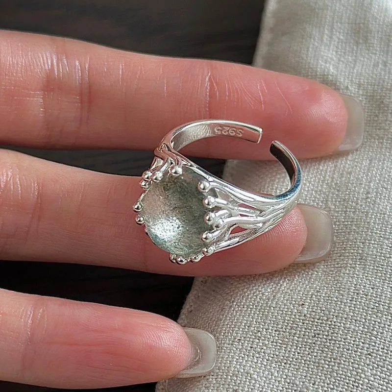 BOCAI S925 Sterling Silver Jewelry Vintage Simplicity Green Ghost Ring Women's Selected Gift