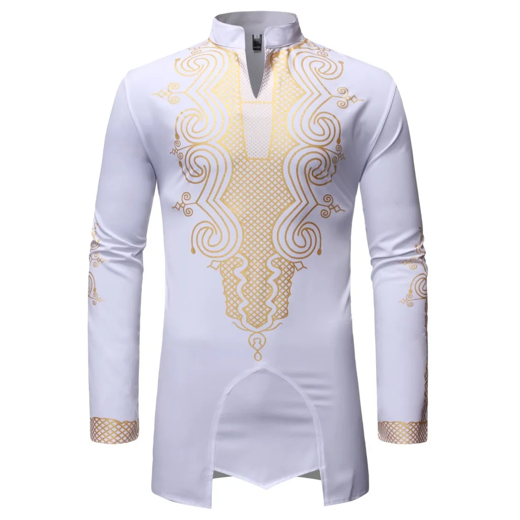 Chemise à motifs dorés pour hommes, Ramadan, Moyen-Orient, Dubaï, mode musulmane, Tu Chieftain, mi-longueur, style musulman