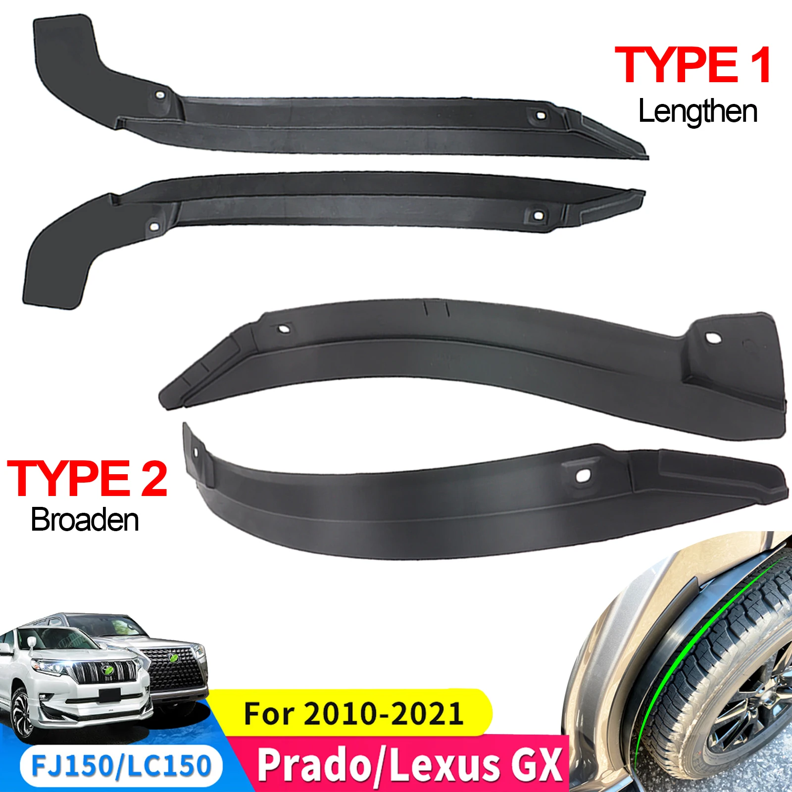 2Pc/Set Rear Door Wheel Arch Protector Fender Flares Splash Guards Mud Flaps Body Kit For Toyota Land Cruiser Prado 150 / GX460