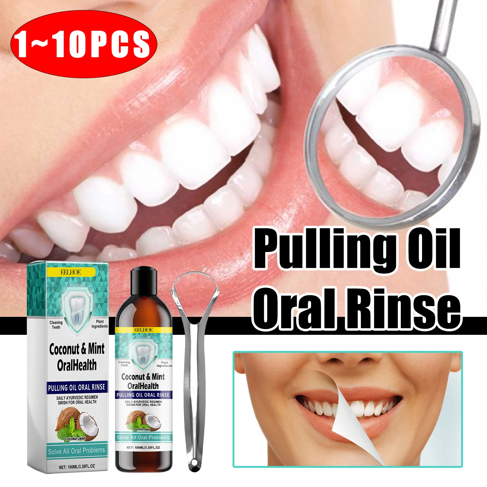 Coconut Mint Pulling Oil Mouthwash Alcohol-free Care Breath Oral Tongue Dropshipping Teeth Scraper Fresh Mouth Whitening