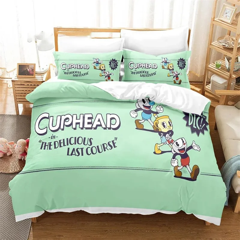 3D Printed Cartoon Cuphead Show Bedding Set,Girls Boys Adult Single Twin Queen Size,Duvet Cover Pillowcase Bedding