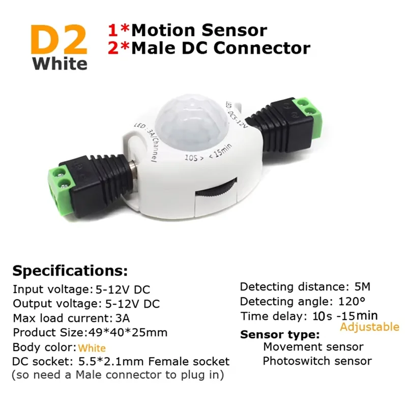 A26F-Motion Sensor Light Switch 5V 12V DC Movement Detector Timer Automatic Switch On OFF LED Strip Light PIR Motion Sensor B