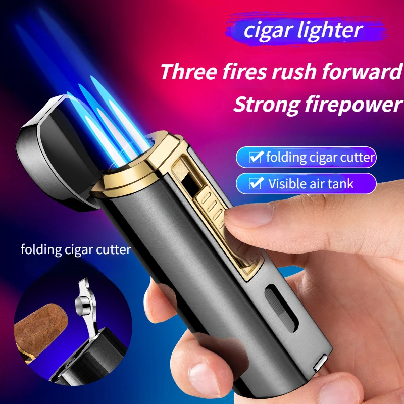 

Newest Metal Three-fire Direct-fire Simple Cigar Lighter with Strong Firepower Wear-resistant Metal Windproof Cigarette Lighter