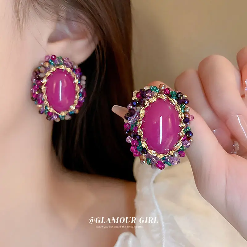 

Diamond crystal oval fashion retro medieval stud earrings