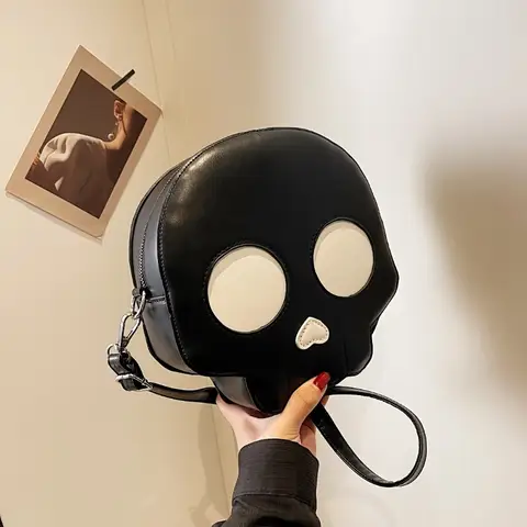 1 szt. Plecak Szkielet Modny Halloween Torba na Ramię z Zamkiem Błyskawicznym Miękki Czarno-Biały Wzór Zdejmowany Pasek na Ramię