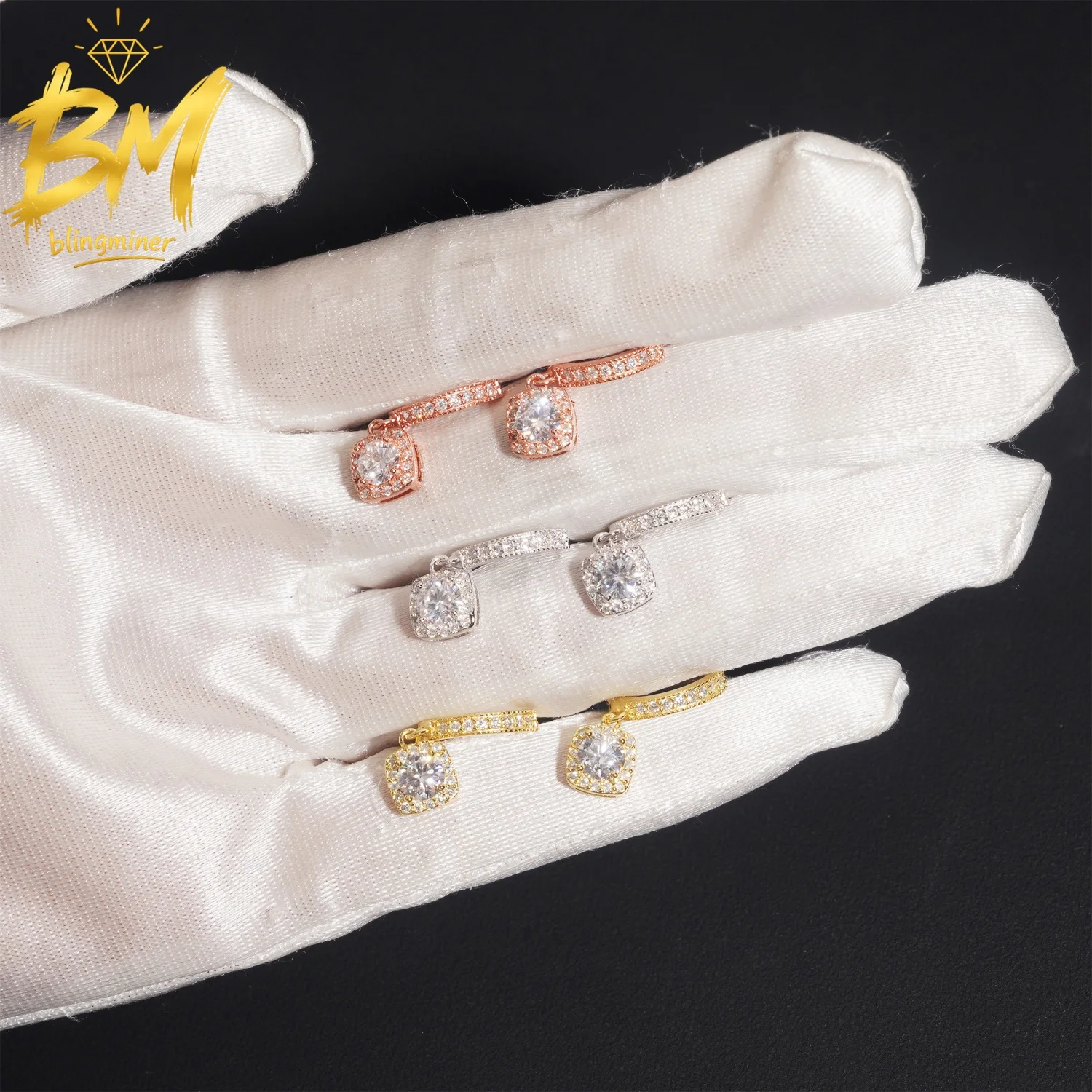 Blingminer Iced Out 5mm VVS Moissanite Earrings For Men Women S925 Silver Ear Studs Jewelry Pass Diamonds Tester GRA Free Shippi