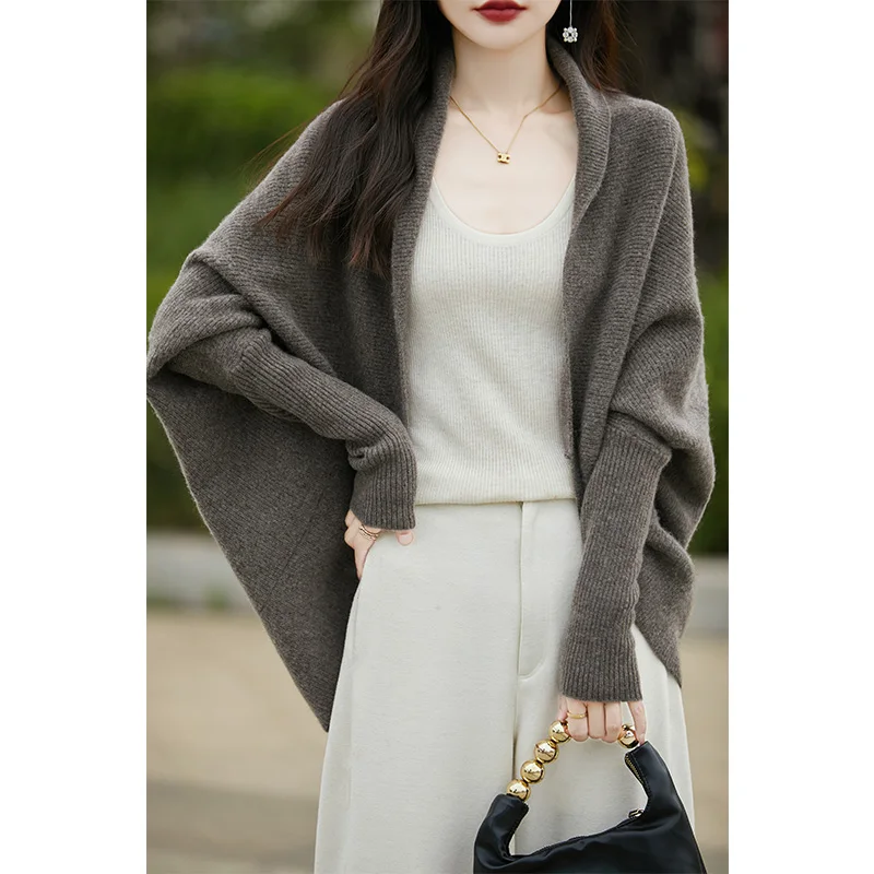 

Autumn Winter Women's Cardigan Long Sleeved Buttonless Warm French Fashion Solid Color Long Sleeved Knitted Wool Shawl Top