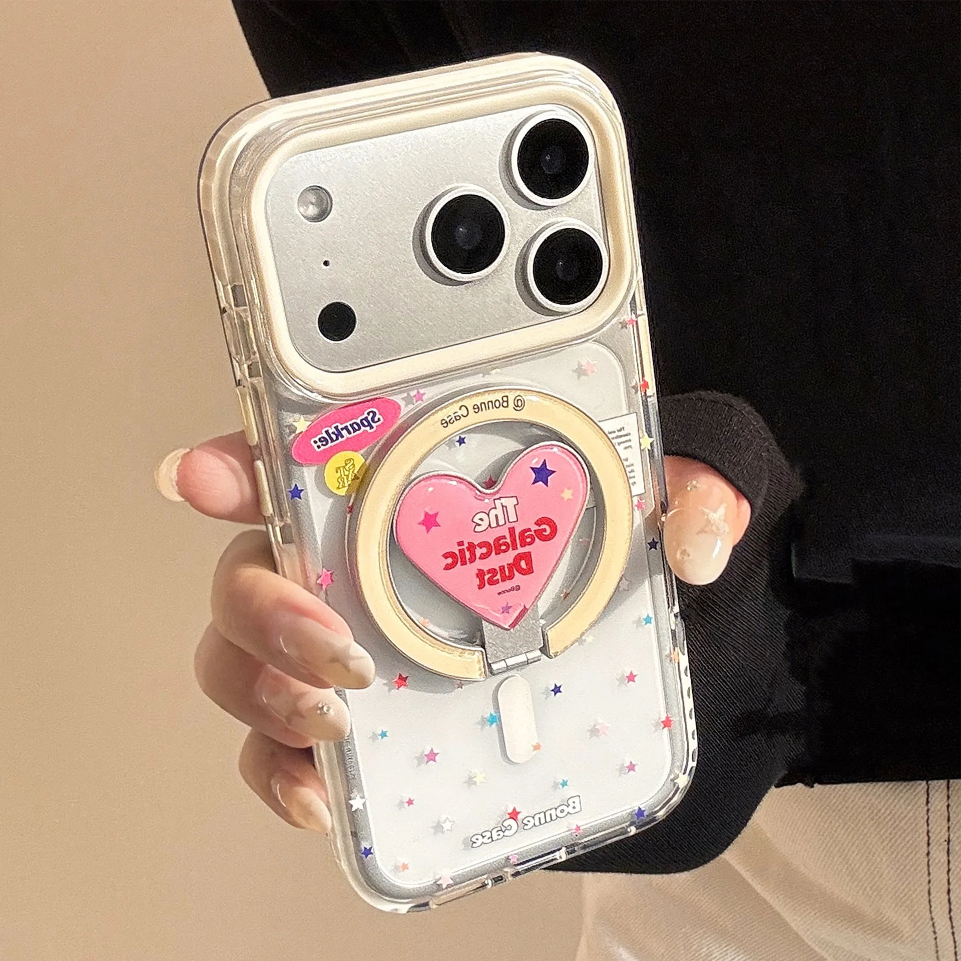 

Ins Transparent Colored Stars Phone Case for IPhone 17 16 Pro 15 14 13 12 11 Pro Max Cover with Magsafe Cute Stand Holder Cases