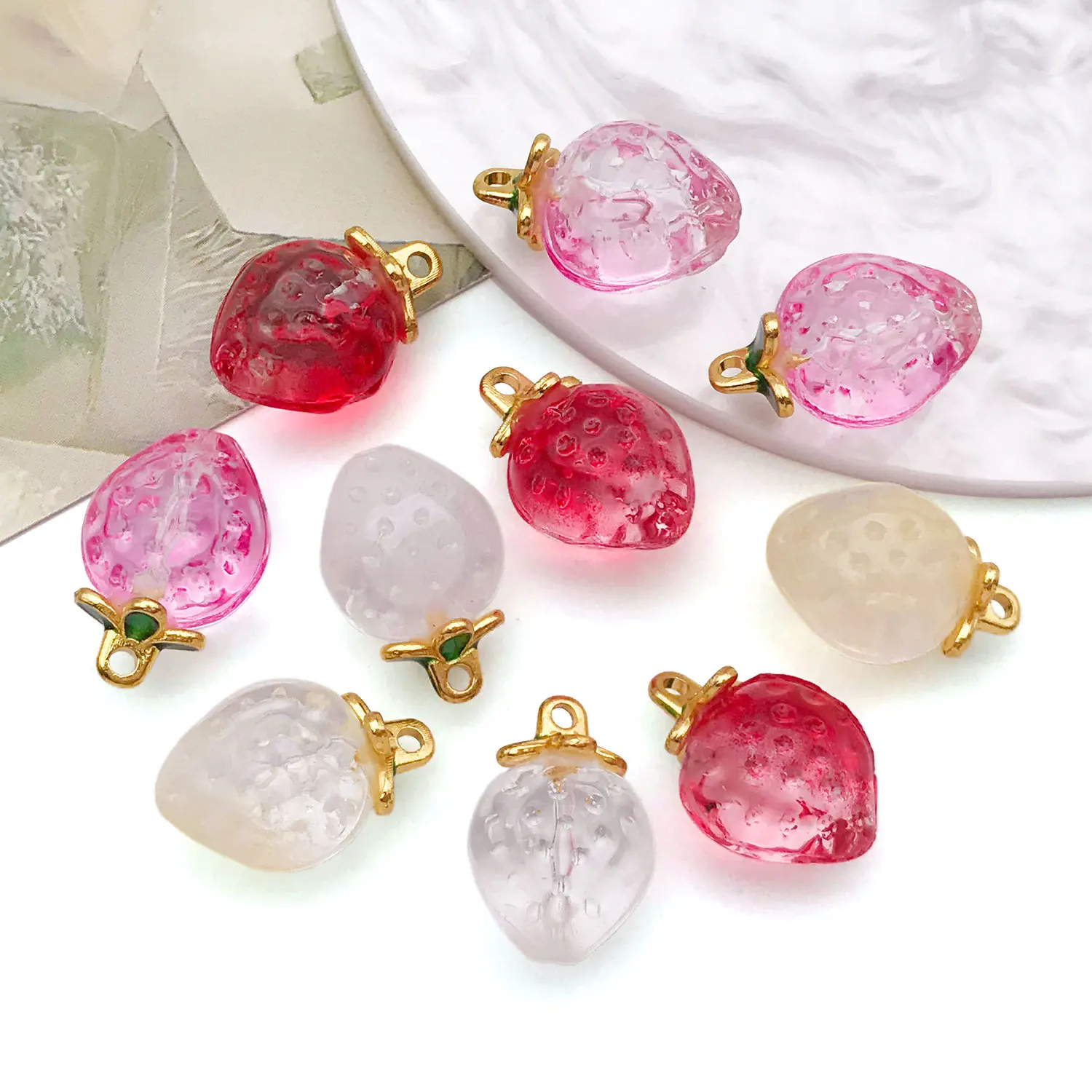 10pcs 18x12mm glazed glass strawberry charms pendant, DIY earrings necklace bracelet fashion jewelry accessories