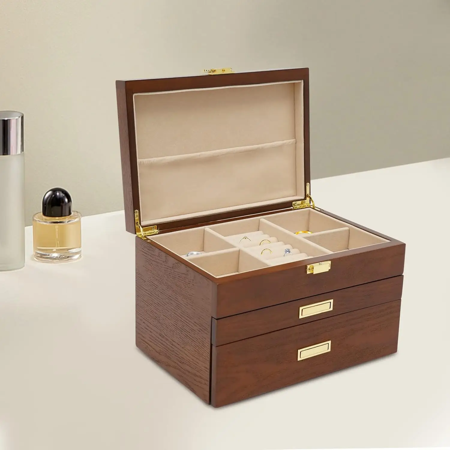 3-Layer Wooden Jewelry Organizer Box for Women, Large Storage with Soft Lining