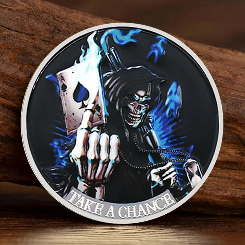 Tome una oportunidad, moneda conmemorativa chapada en plata de Las Vegas, Chip de póker, moneda coleccionable impresa en todo en Color, decoración del hogar