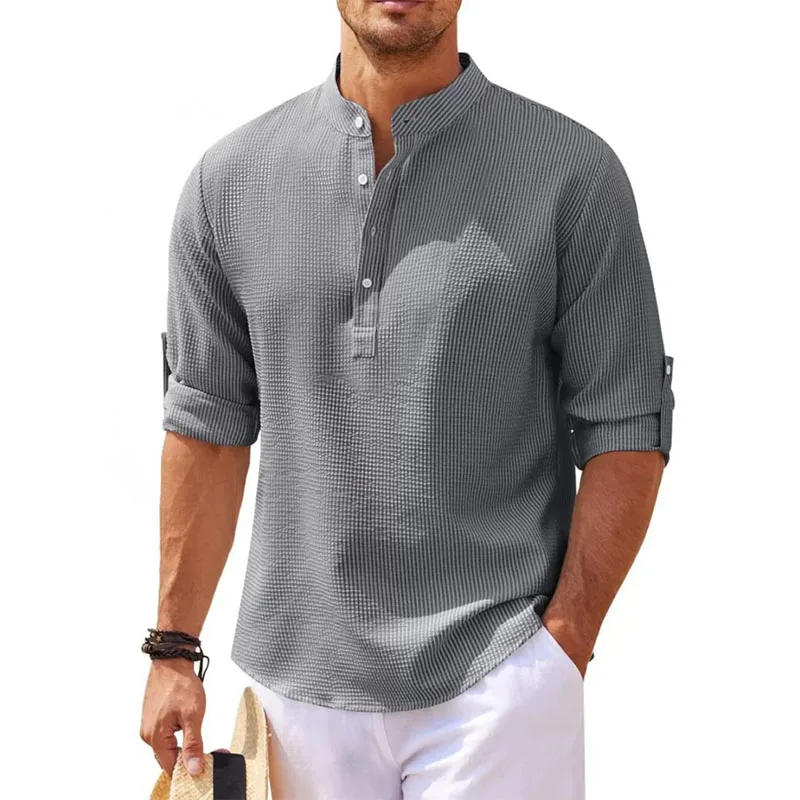 Camiseta con cuello levantado para hombre, camisa informal de manga larga, S-5XL, novedad de 2024