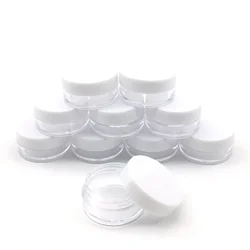 100PCS X 2g 3g 5g 10g 15g 20g Transparent Sample Jars Pot Containers with White Lids for Makeup Face Cream Lip Balms Storages