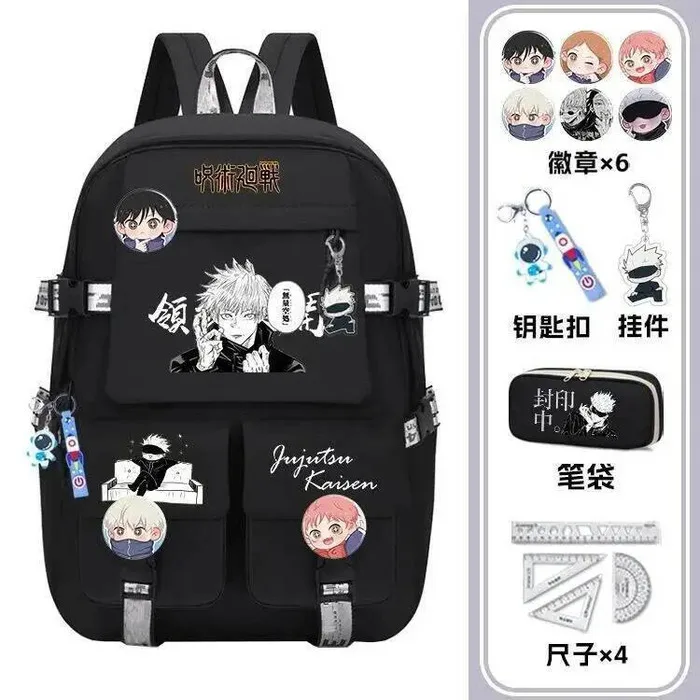 

Черно-белые школьные сумки Jujutsu Kaisen, рюкзаки Mochilas большой вместимости для милых чиби, аниме-игр