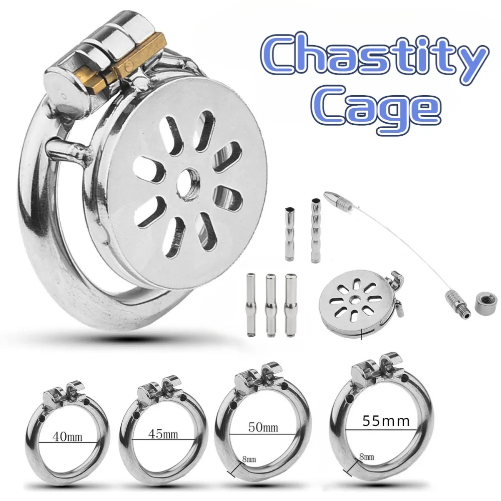 Stainless Steel Male Chastity Cage Extrem Mini Penis Cage Cock Ring with Flat Lock Urethral Sex Toys for Men BDSM Sissy Slave