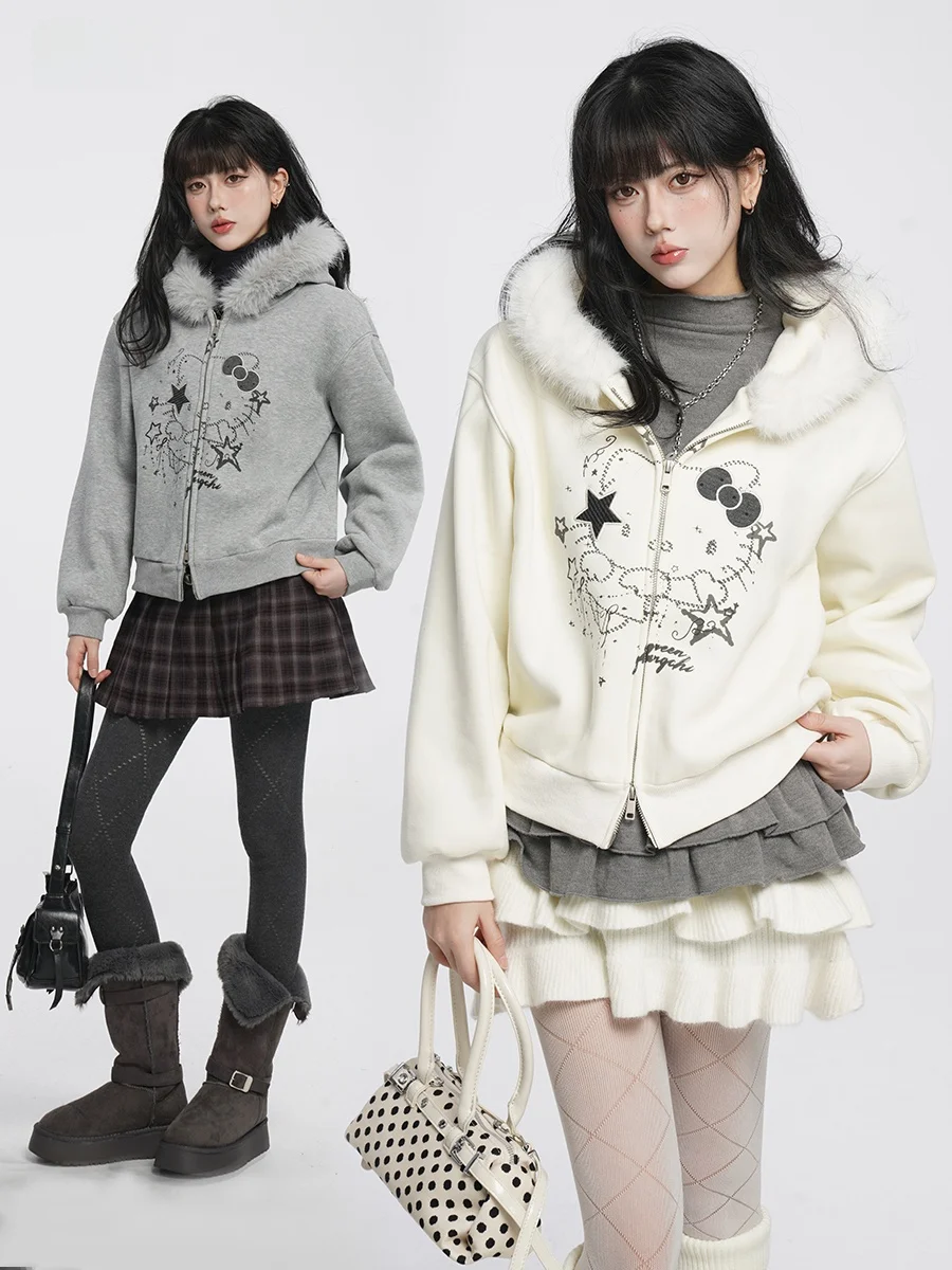 

Женская толстовка Vee2 с капюшоном, утепленная, прямого кроя, на молнии, с длинными рукавами, для зимы, в стиле Sweet Girl