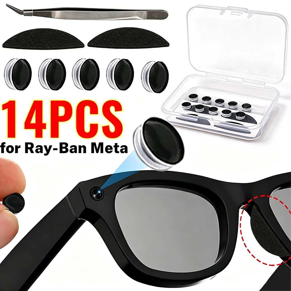 

14IN1 LED Light Blocker & Anti Slip Nose Pads for Ray-Ban Meta Smart Glasses LED Blackout Self Adhesive Cover Cap with Tweezers