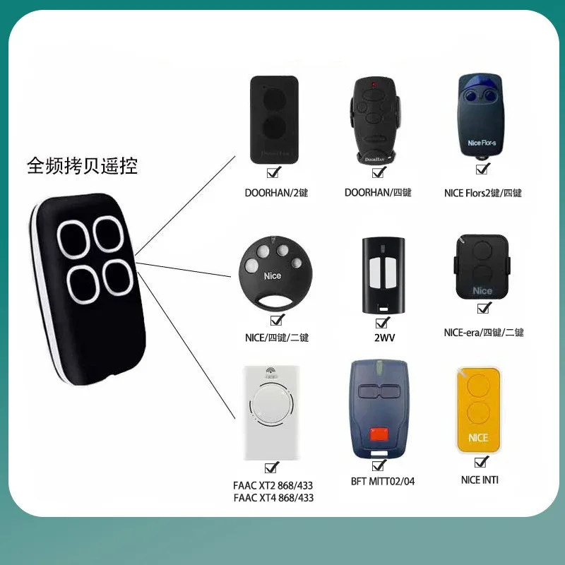 Rolling Code Garage Door Remote Control Self Search Compatible With Nice FAAC BFT Doorhan Gate Opener