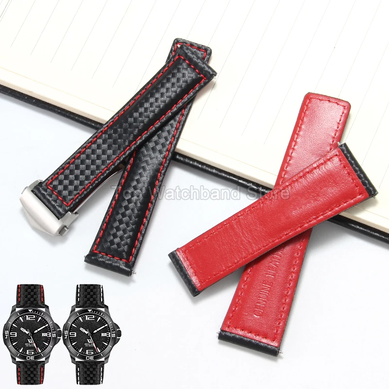 Carbon Fiber Cow Leather Watch Accessories Black 20 22 24mm for TAG Heuer Monaco Aquaracer Lightweight Watchband Deployant Clasp