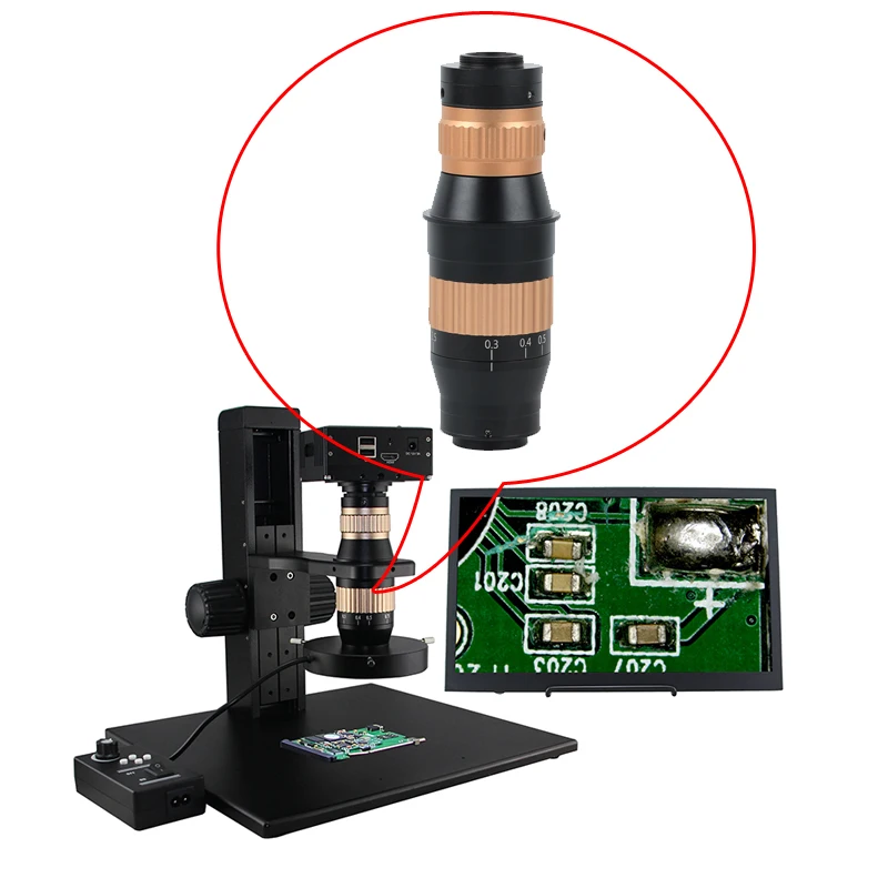 Optics 0.3-2.5X Microscopic Monocular Zoom Industrial UHD 4K C mount Lens Video Microscope Video USB HDMI Camera Soldering Lens