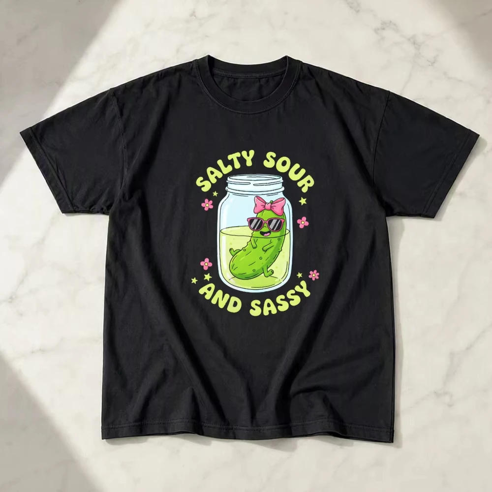 Salty Sour Sassy Pickle Character Men T-Shirt Trendy Streetwear Tee Top Summer Vacation Outfit Humorous Gift for Women Tops