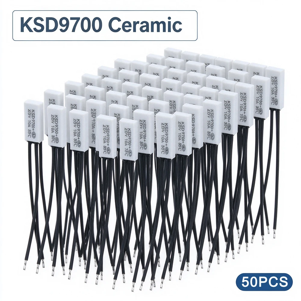50PCS Ceramic Thermostat KSD9700 40C-240C 45C 50C 55C 60C 65C 5A 12V/24V DC Temperature Control Switch Overheat Protector