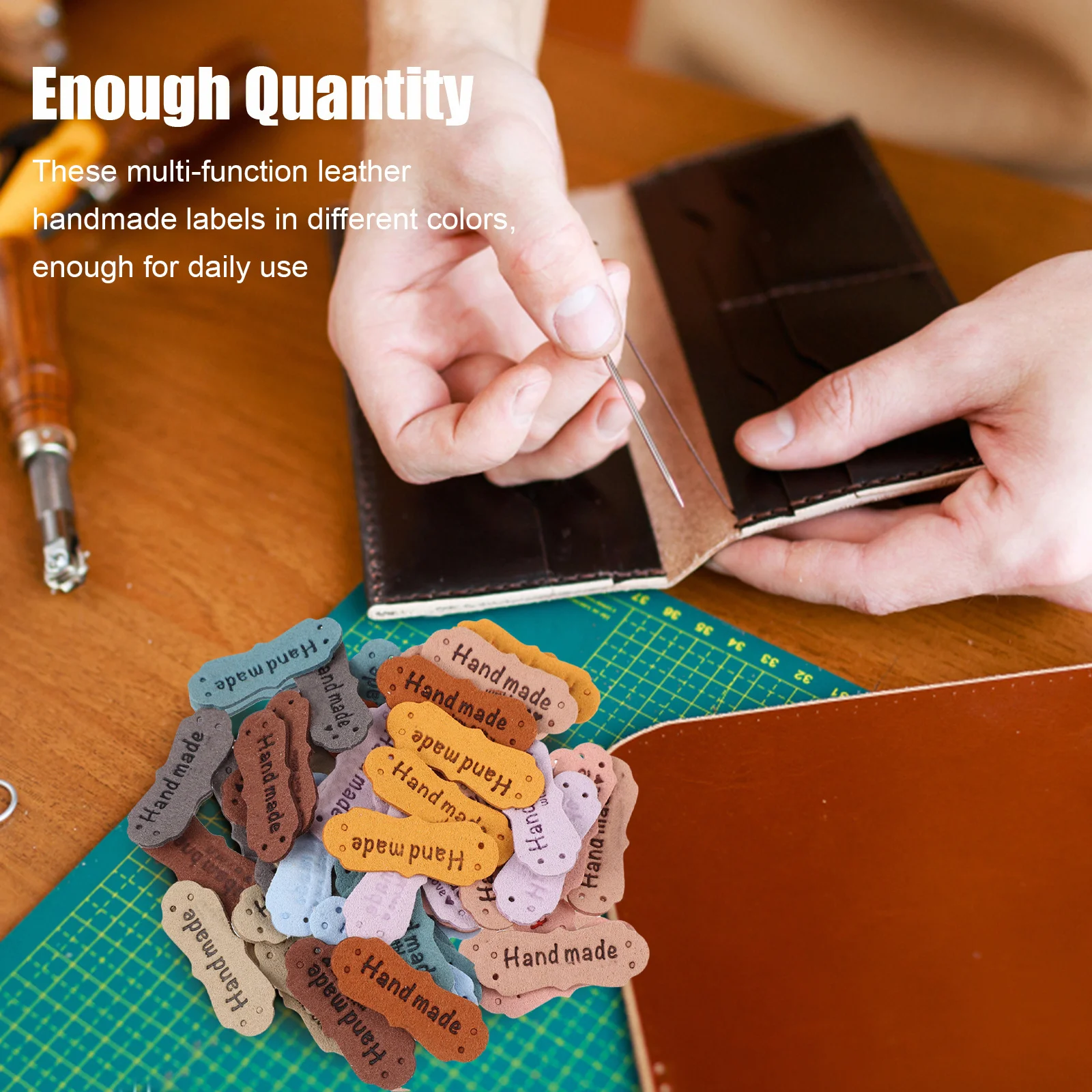 

100Pcs Handmade PU Embossed Labels Tags for Clothes Bags Hats Sewing DIY Accessories Handmade Labels Tags