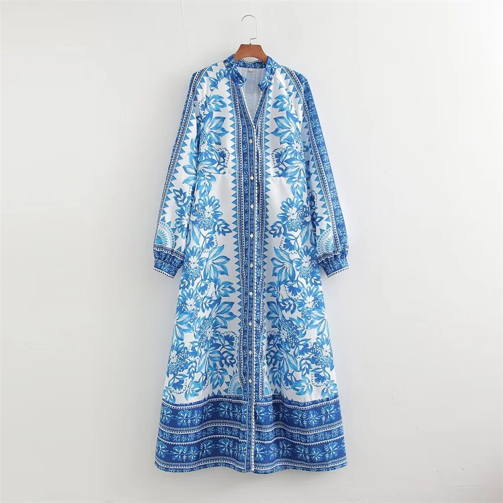 BWQ Modest Ramadan Maxi Dress for Women - Full Sleeve Summer Ankle-Length Boho Dress Breathable Prayer Outfit Plus Size Floral