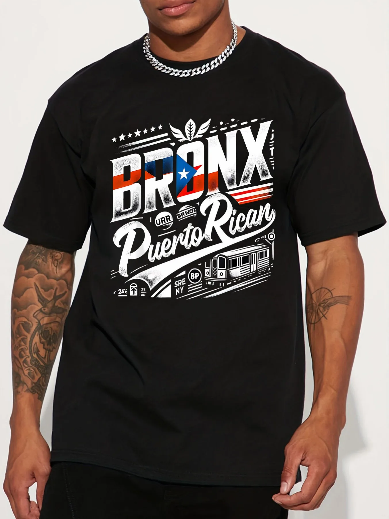 Bronx Puerto Rico logo printing American fashion brand design sense graffiti letter printing short-sleeved T-shirt men and women of the same style high street lovers 'clothing tops