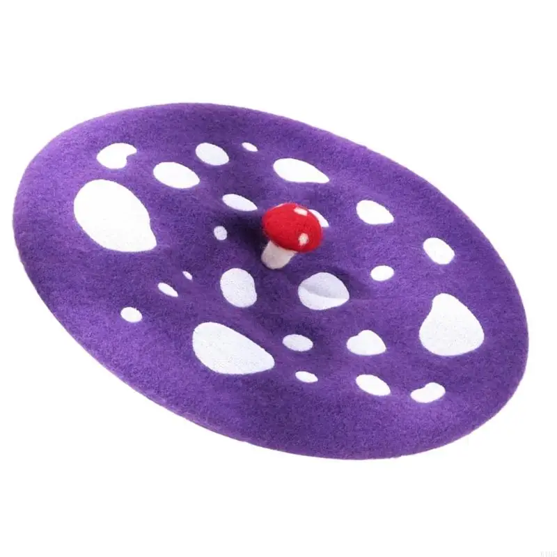 

K1ME Embroidery Mushroom Hat for Women Breathable Soft Woolen Dome Hat Cool Joke Girl Painter Hat Winter Warm Headwear