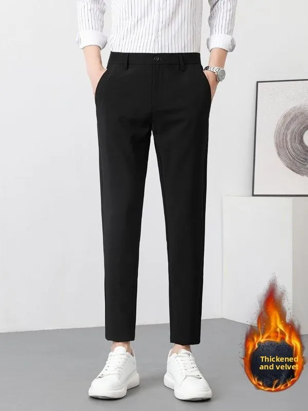 

Мужские утепленные брюки на флисовой подкладке для осени и зимы, повседневные, деловые, зауженного кроя, длинные, в корейском стиле, модные