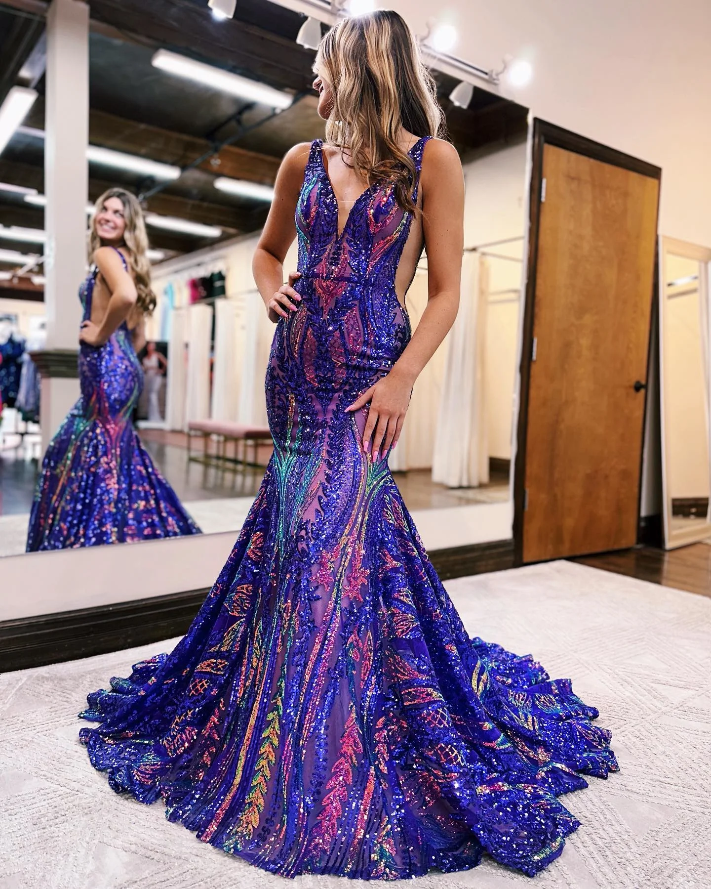Turquoise Sparkly V Neck Mermaid Prom Dresses Long for Women 2024 Lace Sequins Tight Formal Evening Gowns Arabic Party Dress