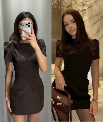 Imagen 2 del producto Los nuevos productos de mujer ETJ 2025 son elegantes y con estilo Vestido corto con cuello barco y mangas cortas con vestido negro plisado.