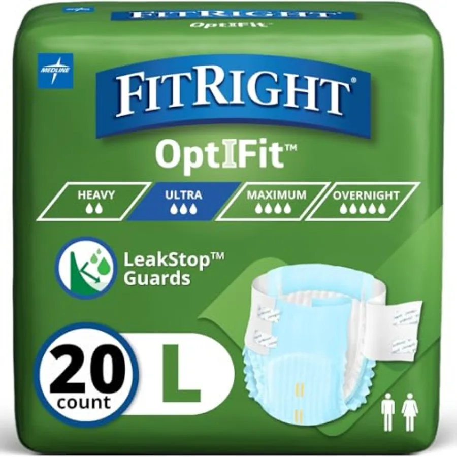 

FitRight Adult Diapers, Ultra Heavy Absorbency, L Waist Size 44in-56in,, OptiFit Incontinence Briefs for Men and Women, Disposa