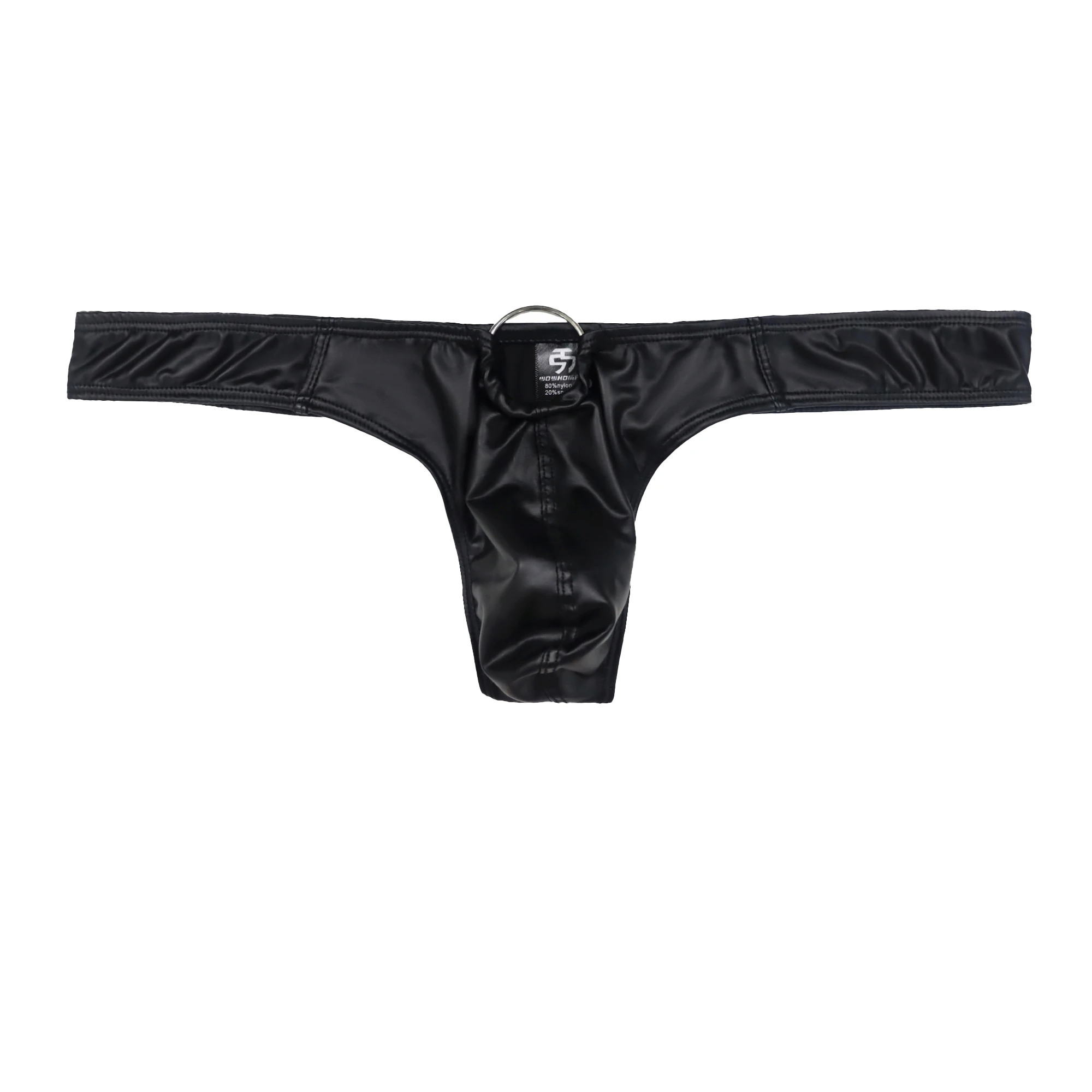 

3-Pack Men's PVC Leather Sexy Underpants Black Low Waist Tight Thong Bikini Flat Corner Briefs U-shaped Expansion Bag Underwear