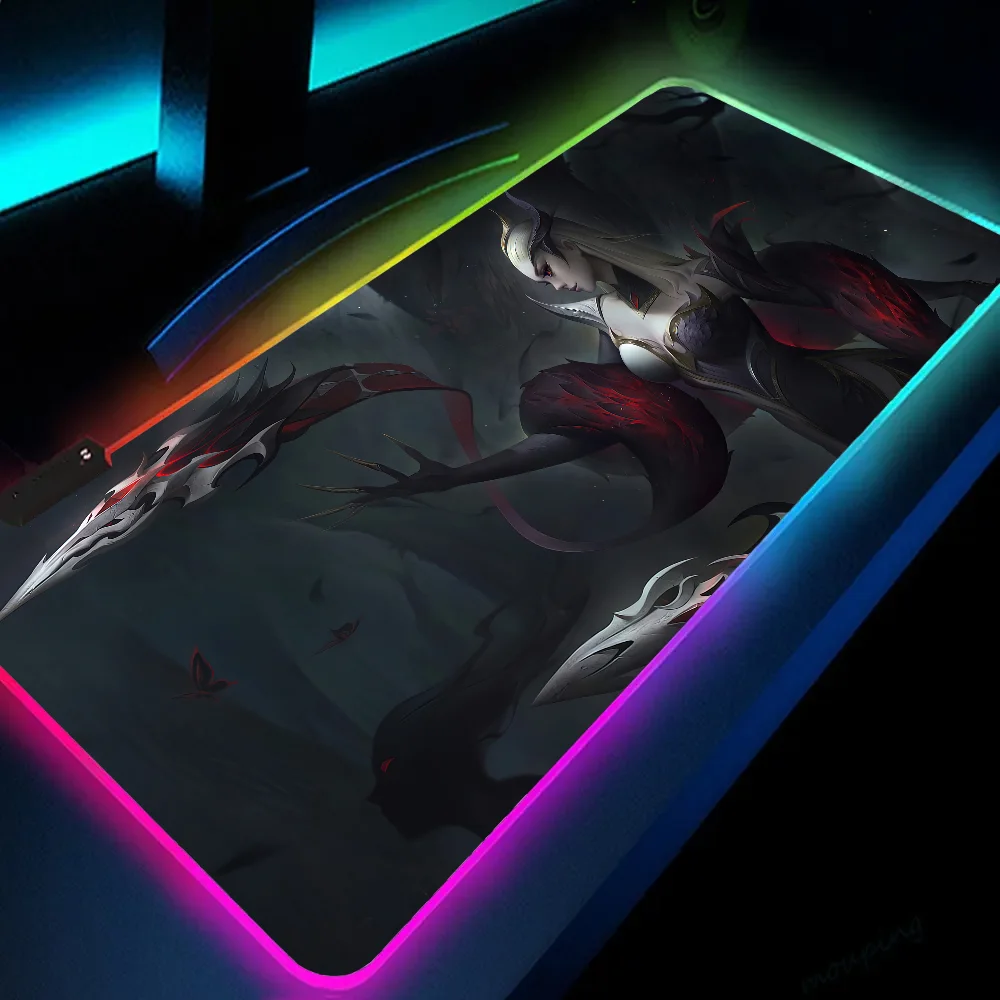 1pc Evelynn Soul Fighter League Of Legends XXL RGB Gaming Mouse Pads HD Black Gamer Accessories Large LED