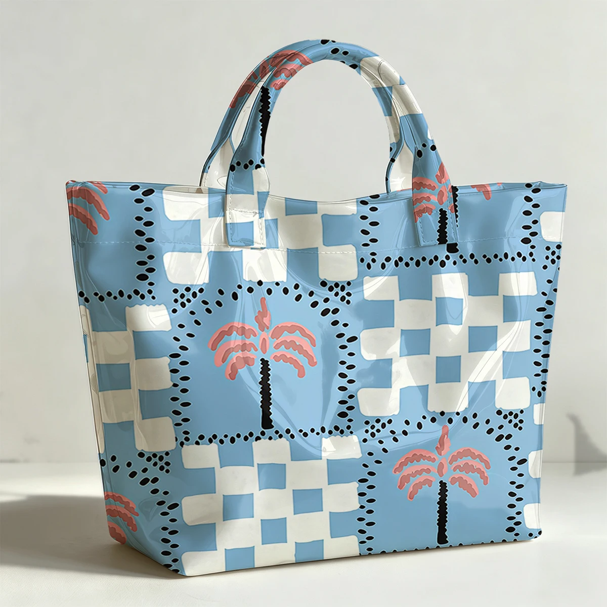 The Social Club-blue PVC Tote Bag Waterproof Transparent Jelly Bag Beach Bag Tote Pouch Bow Handbags Storage Bag