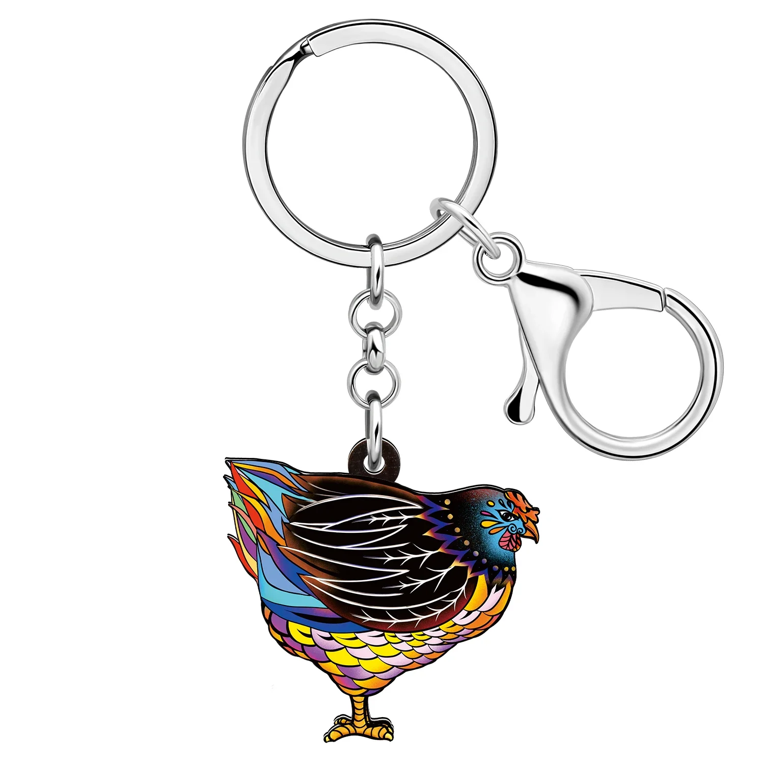 BONSNY Acrylic Funny Standing Hen Chicken Keychains Key Chain Farm Animal Jewelry For Women Kids Handbag Wallet Gifts