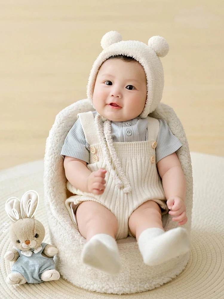 Blue series little rabbit 100 day old baby bear ball cap photography clothing childrens photo art shooting bebe fille  신생아사진