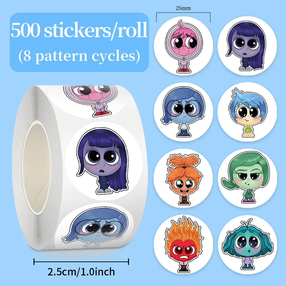 500 pz/rotolo Inside Out Disney Anime Rotolo Adesivi Kawaii Cartoon Etichetta Sigillo Adesivi Rotoli Adesivi Per Il Telefono Bagagli adesivi