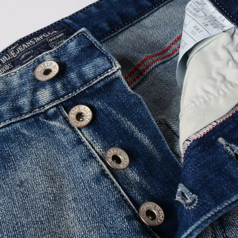 Fashion Designer Men Jeans High Quality Retro Light Blue Elastic Slim Fit Ripped Jeans Men Buttons Vintage Denim Pants Hombre